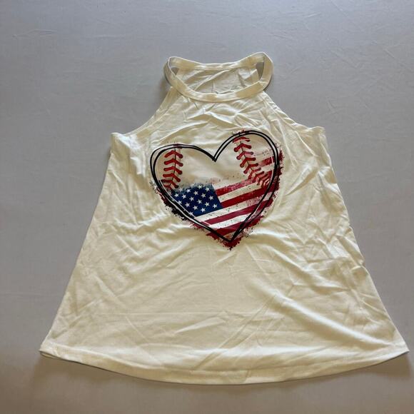 White halter neck Tank top heart baseball flag decal S - Picture 1 of 6